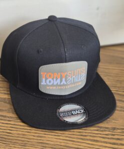 TonySuits Hat, Black with orange logo on leather